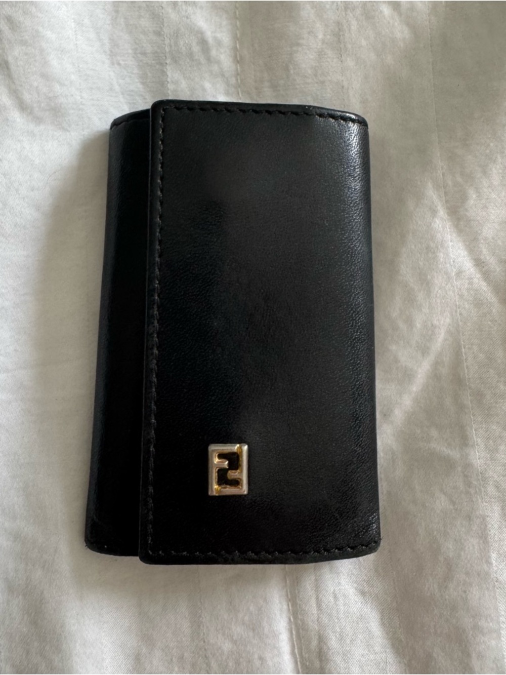 Fendi Black Leather Key Holder with Gold Hardware